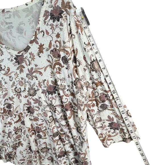 J Jill Pure Printed Soft V Neck Top Large Tall White Tan Floral Casual Boho Chic - Picture 10 of 14